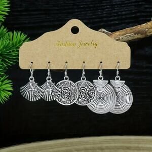 NEW Set of 3 Boho Western Silver Earrings – Beachy Bohemian Festival Style